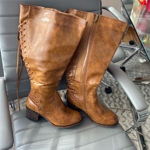 Extra wide calf brown lace back boots